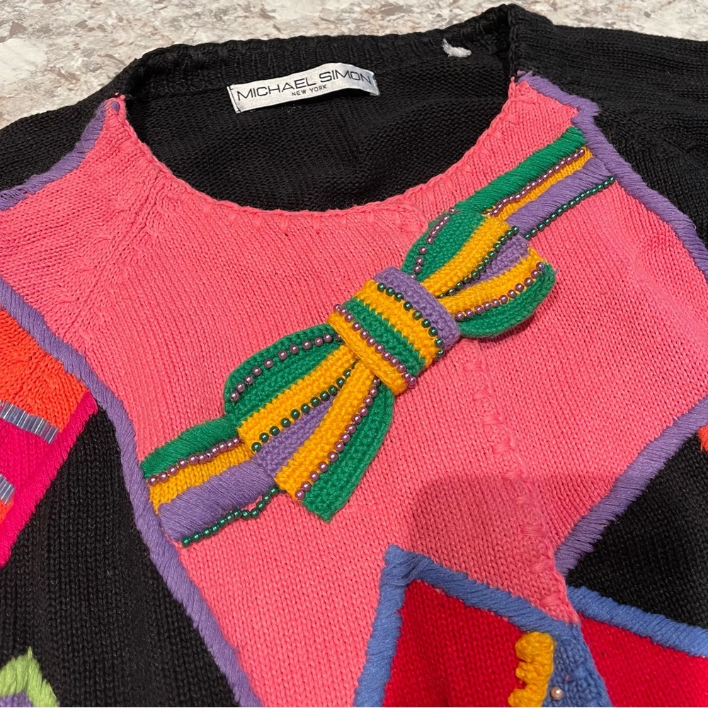 Vintage Michael Simon Holiday Gifts Bows Collectible Ugly Christmas Sweater 1996 - Picture 3 of 14
